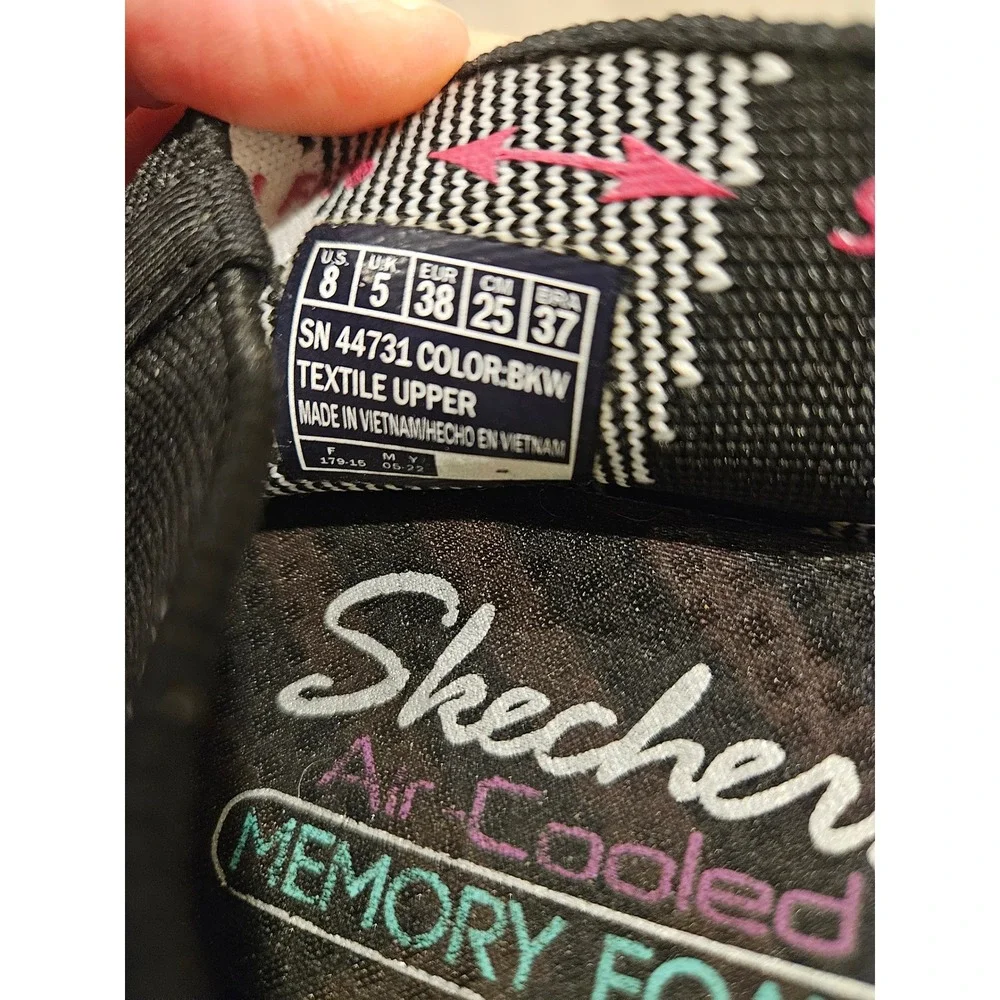 Skechers Cleo Bewitched Black White Knit Air-Cooled Memory Foam‎ Flats Size 8